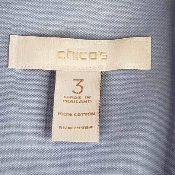 Chicos Shirt Top Women’s Size 3 US XL Blue Button Up Cotton Collared - Picture 5 of 8